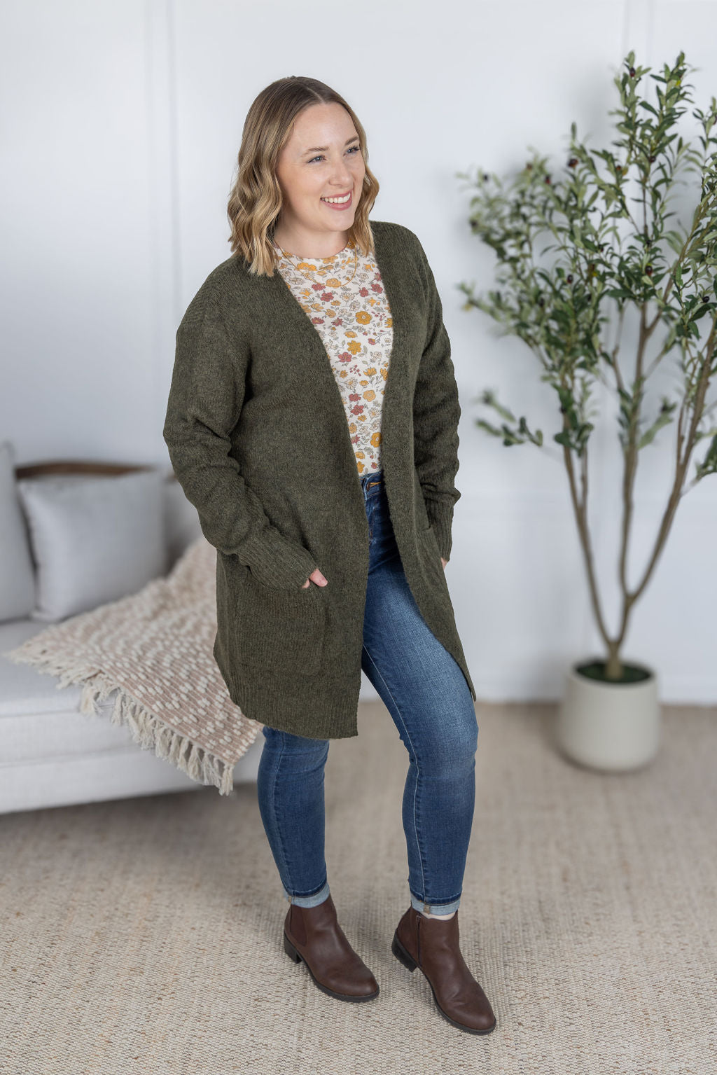 ARRIVED Madison Cozy Cardigan - Dark Olive