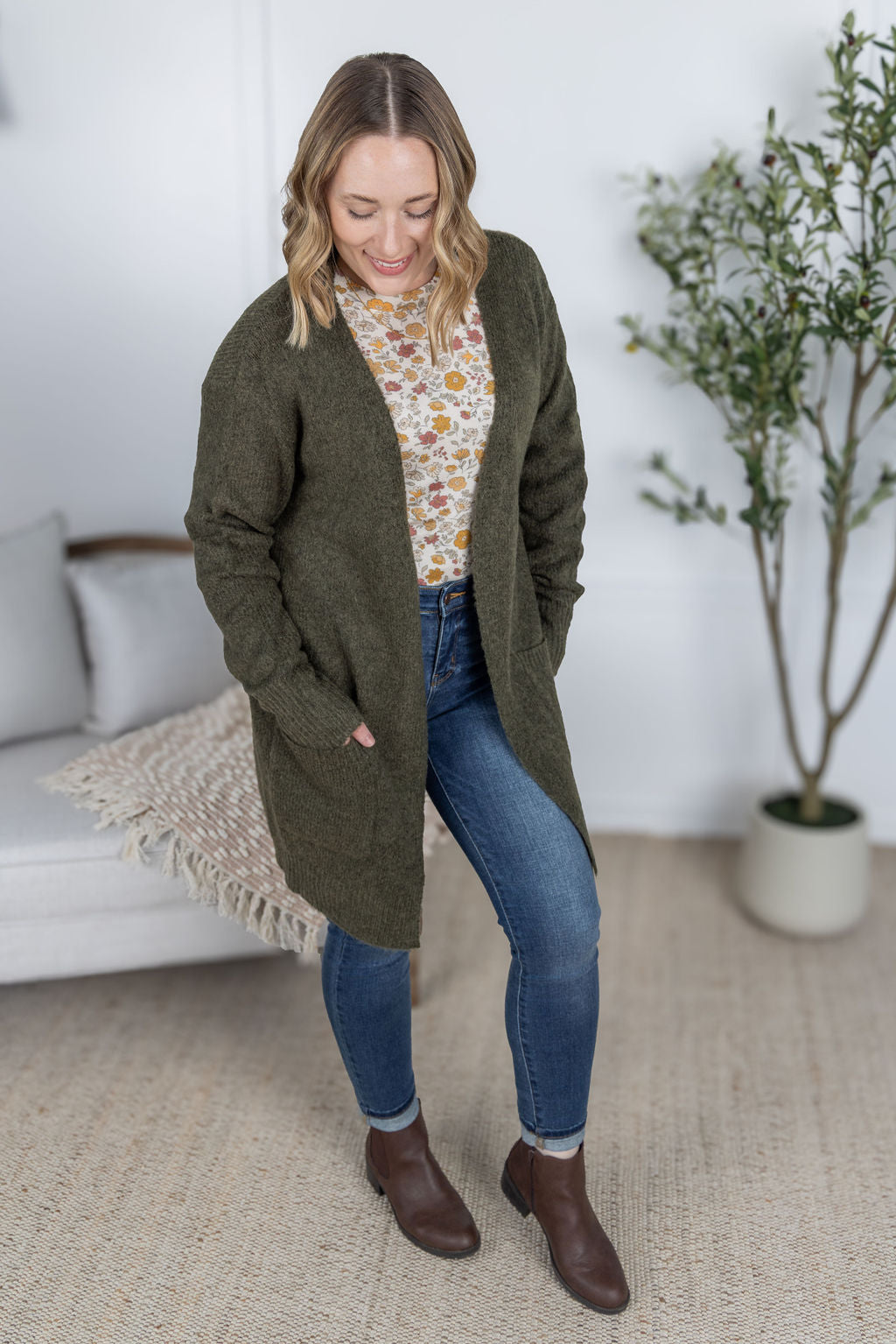 ARRIVED Madison Cozy Cardigan - Dark Olive