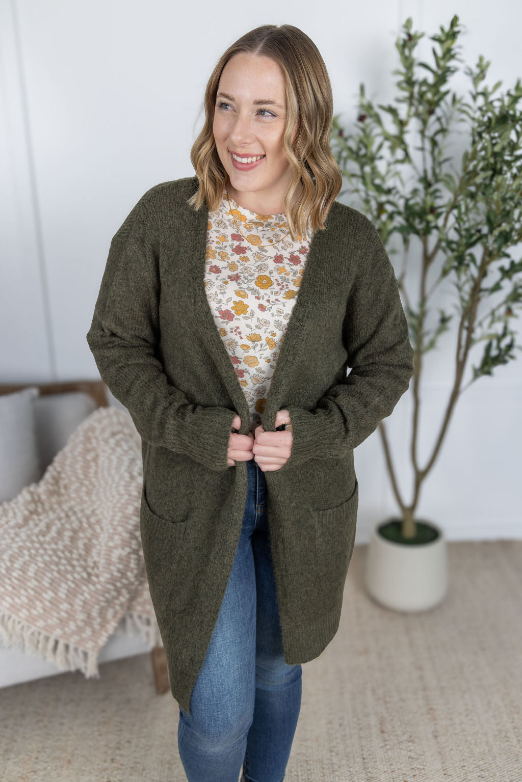ARRIVED Madison Cozy Cardigan - Dark Olive