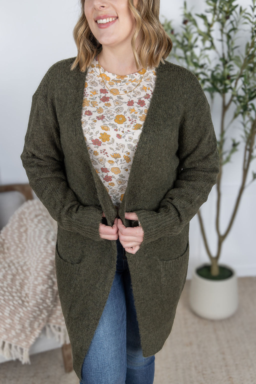 ARRIVED Madison Cozy Cardigan - Dark Olive