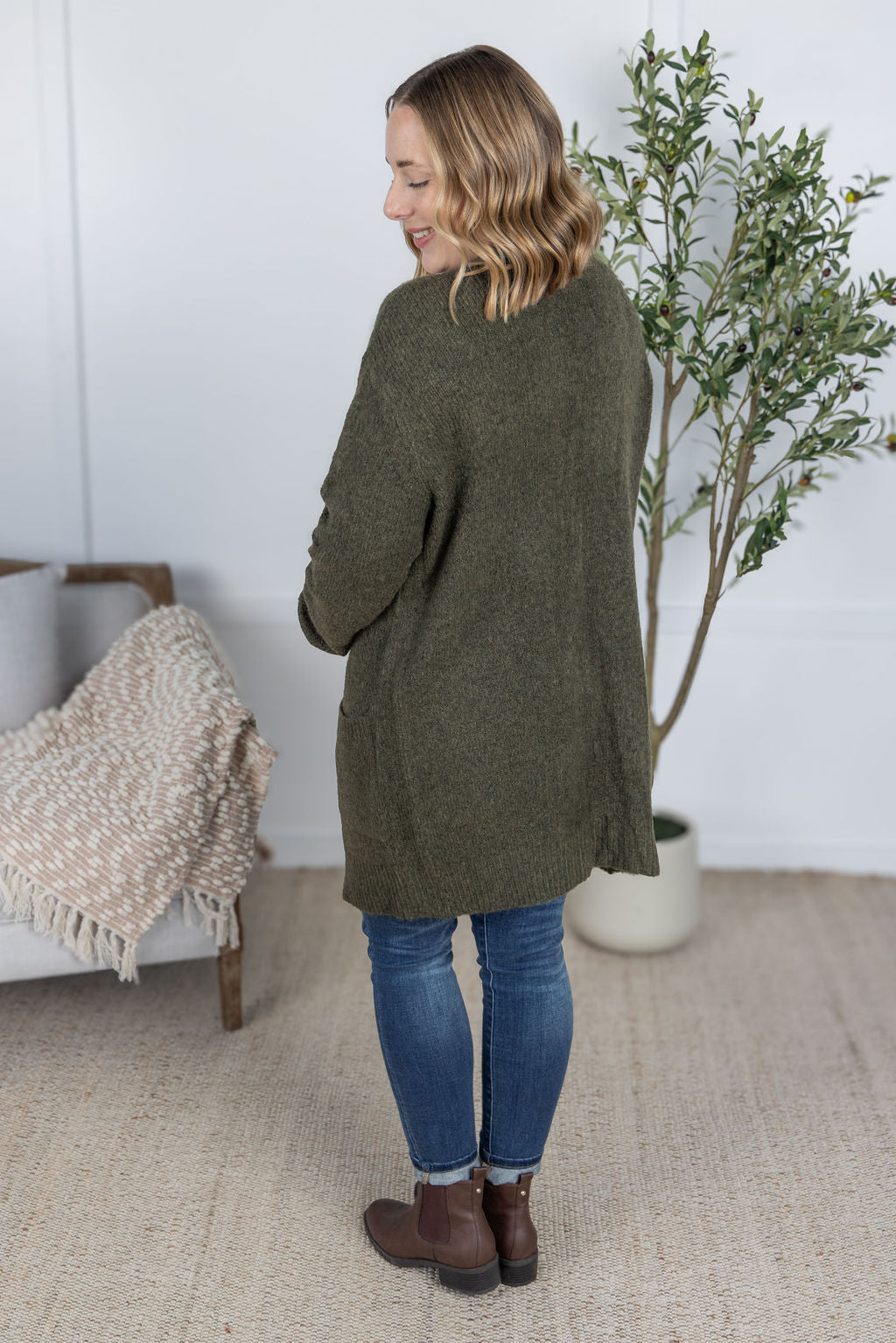 ARRIVED Madison Cozy Cardigan - Dark Olive