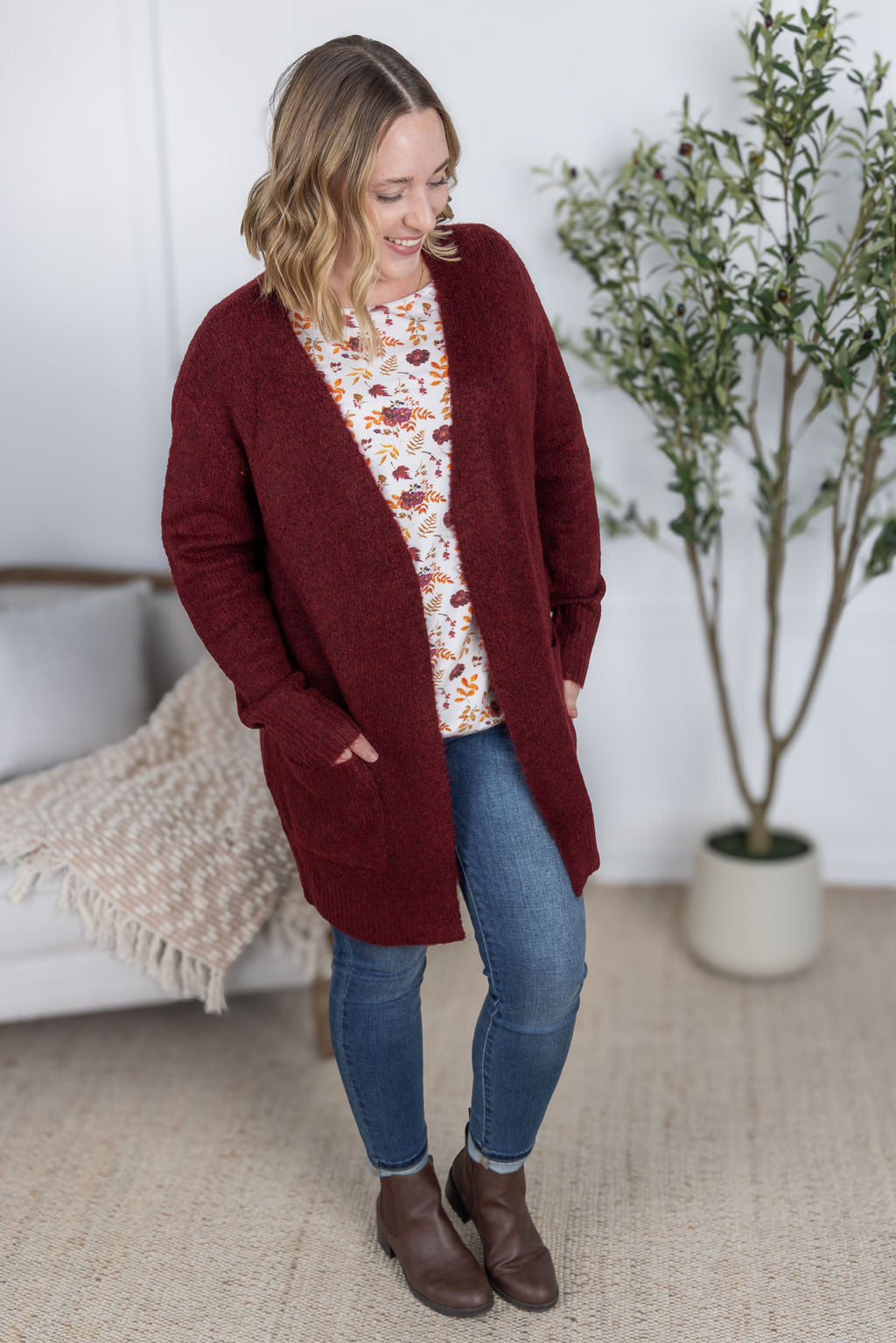 ARRIVED Madison Cozy Cardigan - Burgundy