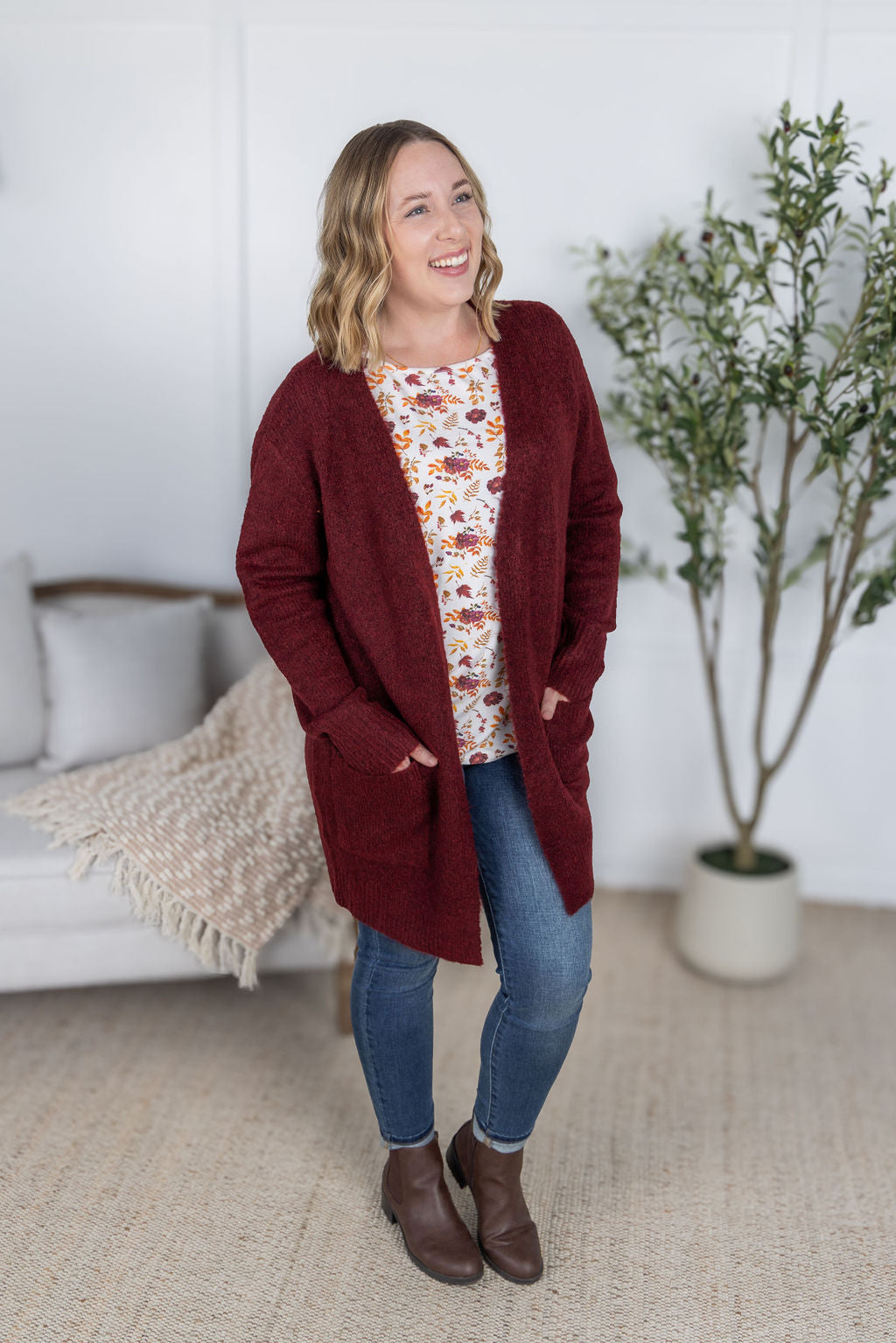 ARRIVED Madison Cozy Cardigan - Burgundy
