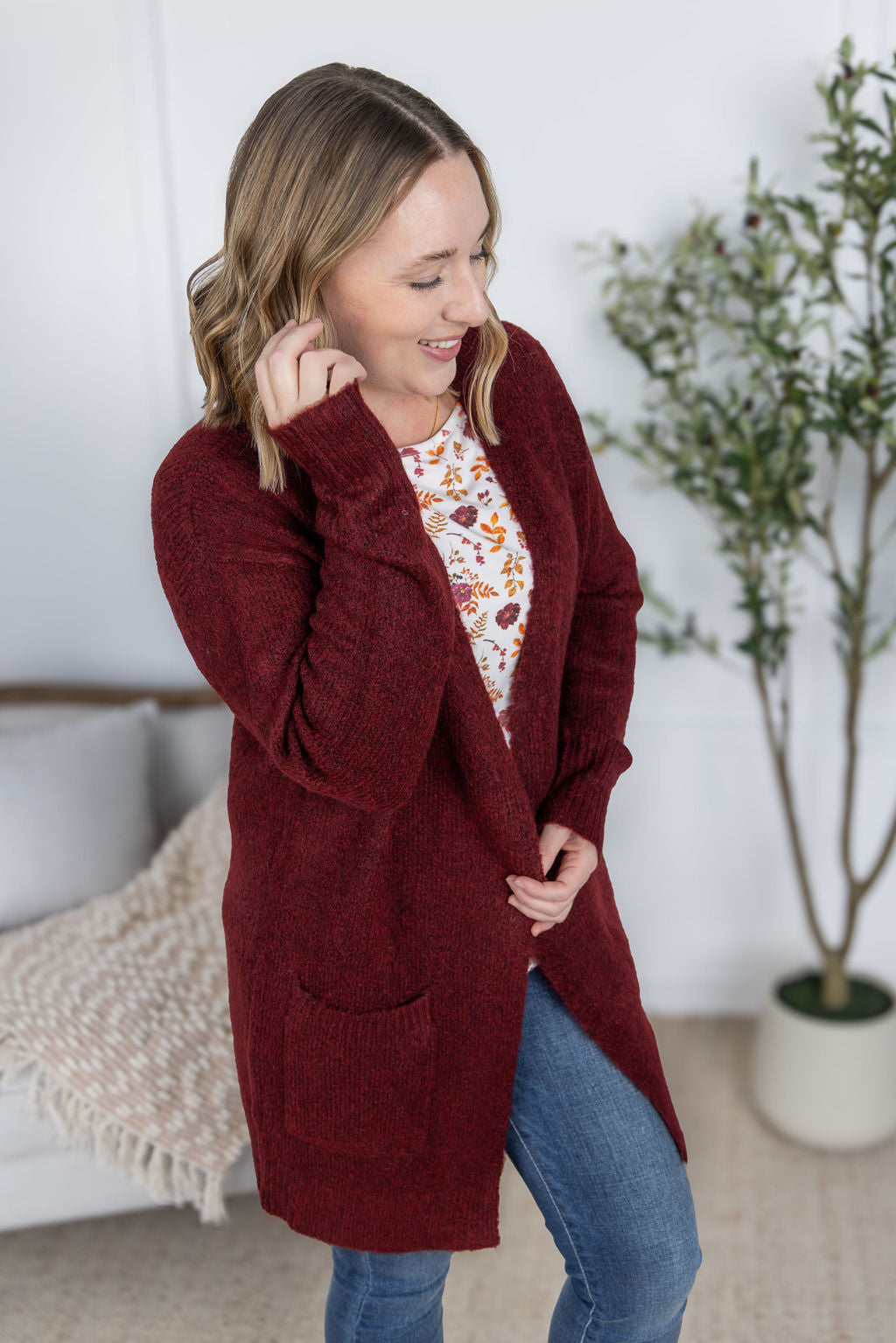 ARRIVED Madison Cozy Cardigan - Burgundy