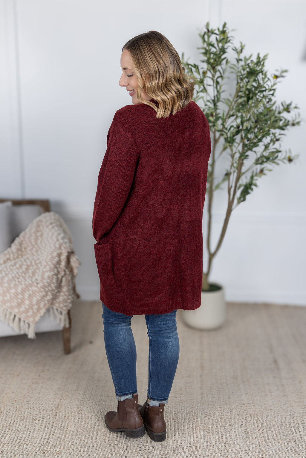 ARRIVED Madison Cozy Cardigan - Burgundy