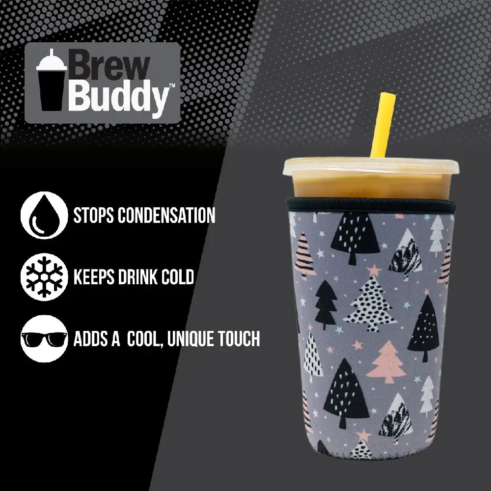 Holiday Insulated Iced Coffee & Drink Sleeve - Greyscale Trees