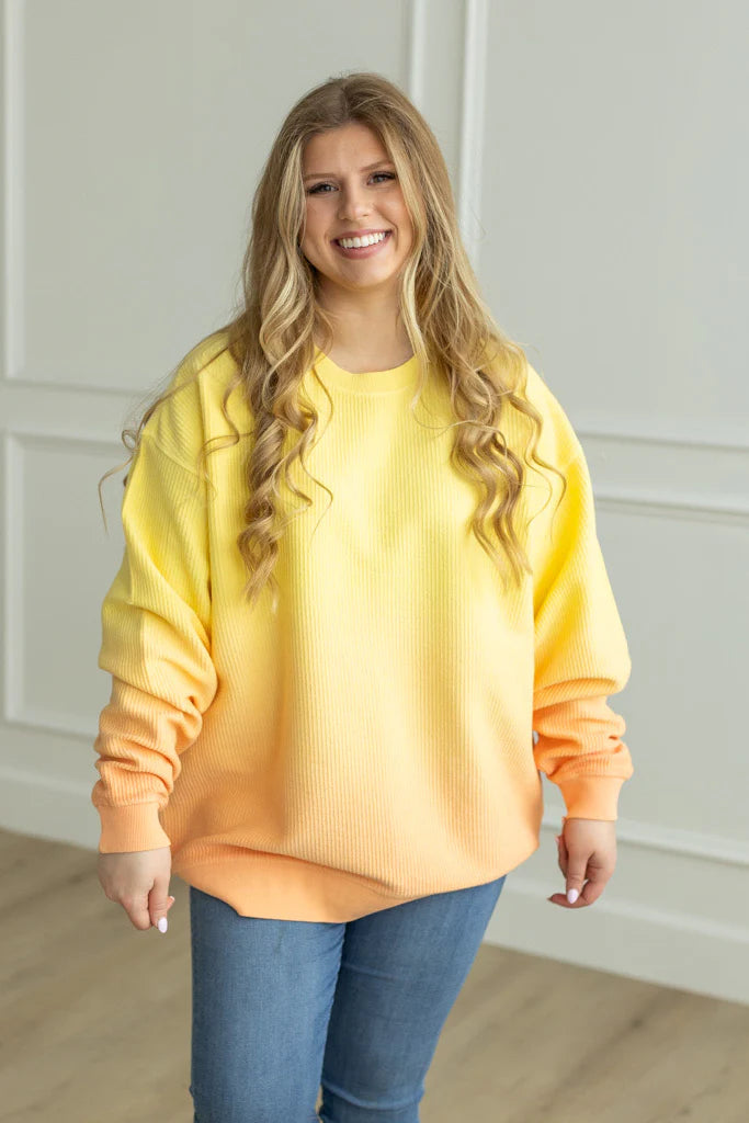 OMBRE COZY CORD SWEATSHIRT - PALE BANANA/PEACH FUZZ