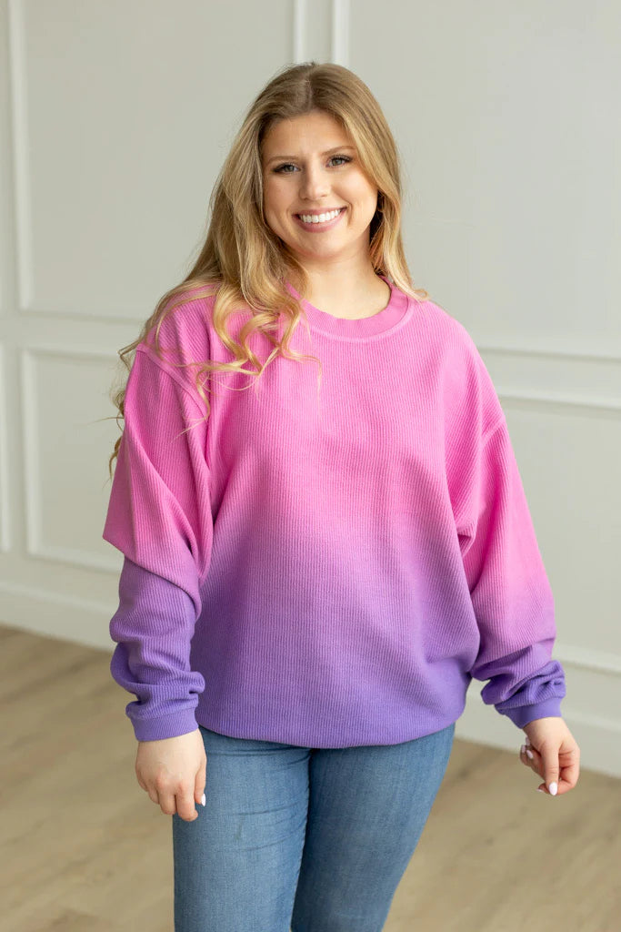 OMBRE COZY CORD SWEATSHIRT - PINK/PURPLE