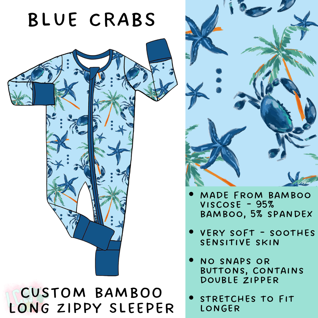 Batch #138 - Little Dreamers - Closes 6/25 - ETA mid August - Blue Crabs Bamboo Long Zippy Sleeper