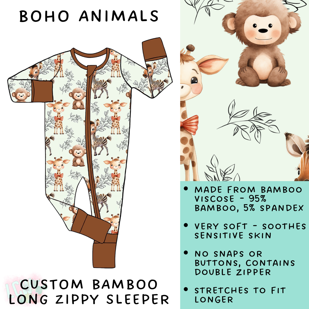 Batch #138 - Little Dreamers - Closes 6/25 - ETA mid August - Boho Animals Bamboo Long Zippy Sleeper