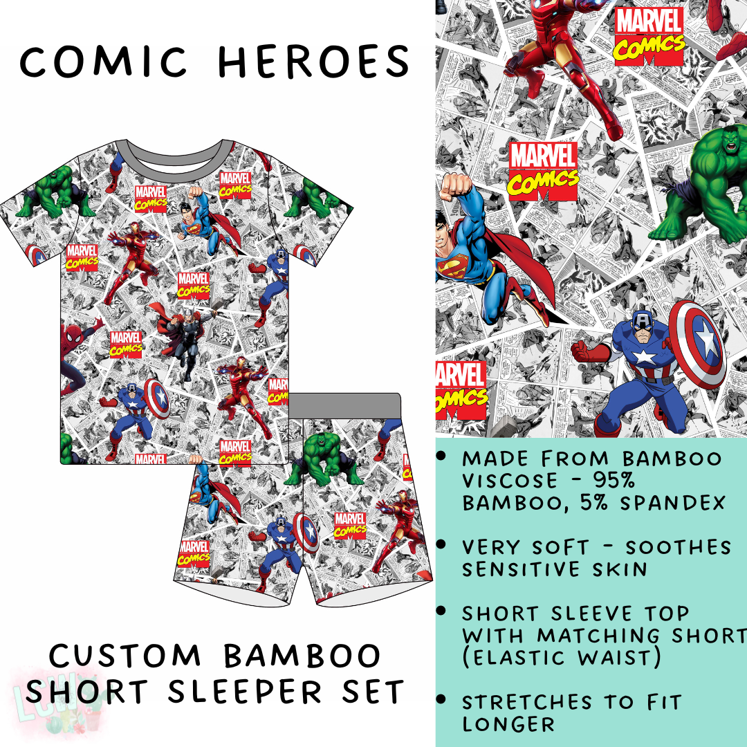 Batch #138 - Little Dreamers - Closes 6/26 - ETA mid August - Comic Heroes Bamboo Short Sleeper Set