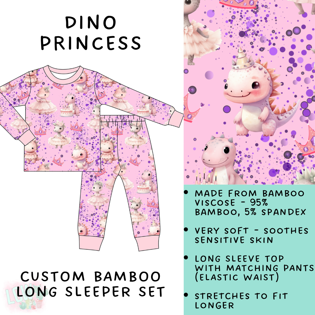 Batch #138 - Little Dreamers - Closes 6/26 - ETA mid August - Dino Princess Bamboo Long Sleeper Set