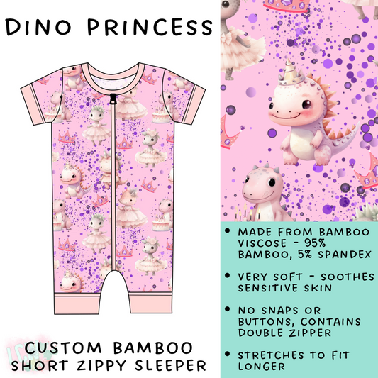 Batch #138 - Little Dreamers - Closes 6/25 - ETA mid August - Dino Princess Bamboo Short Zippy Sleeper