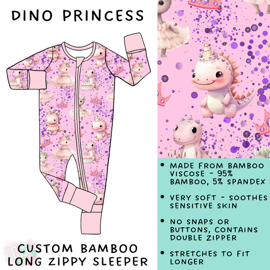 Batch #138 - Little Dreamers - Closes 6/25 - ETA mid August - Dino Princess Bamboo Long Zippy Sleeper