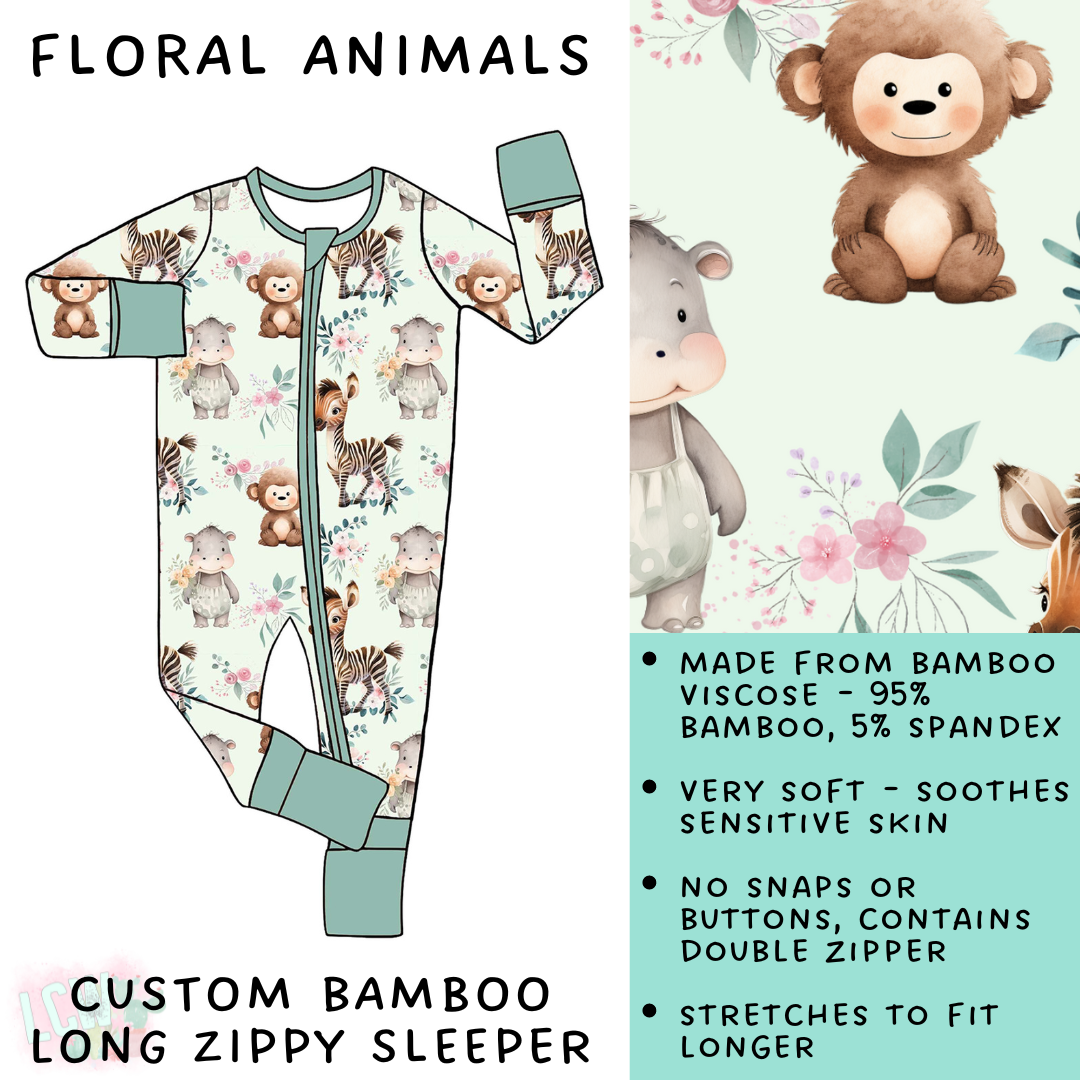 Batch #138 - Little Dreamers - Closes 6/25 - ETA mid August - Floral Animals Bamboo Long Zippy Sleeper