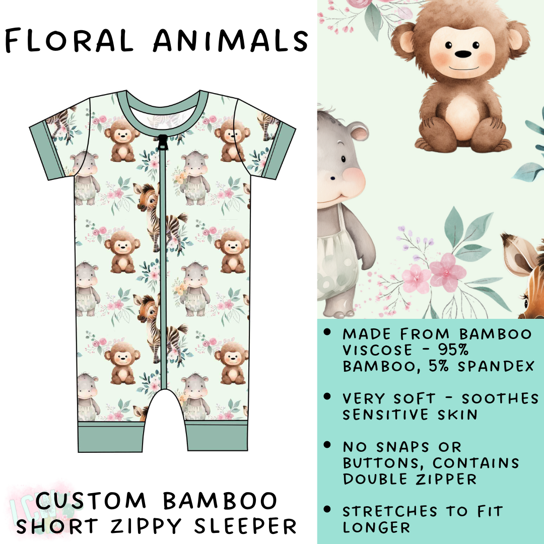 Batch #138 - Little Dreamers - Closes 6/25 - ETA mid August - Floral Animals Bamboo Short Zippy Sleeper