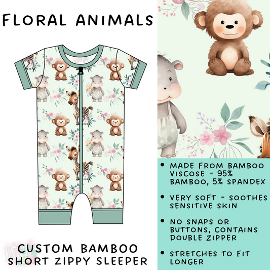 Batch #138 - Little Dreamers - Closes 6/25 - ETA mid August - Floral Animals Bamboo Short Zippy Sleeper