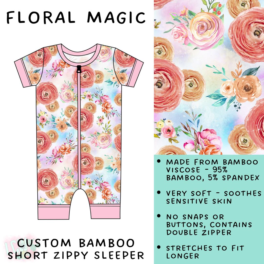 Batch #138 - Little Dreamers - Closes 6/25 - ETA mid August - Floral Magic Bamboo Short Zippy Sleeper