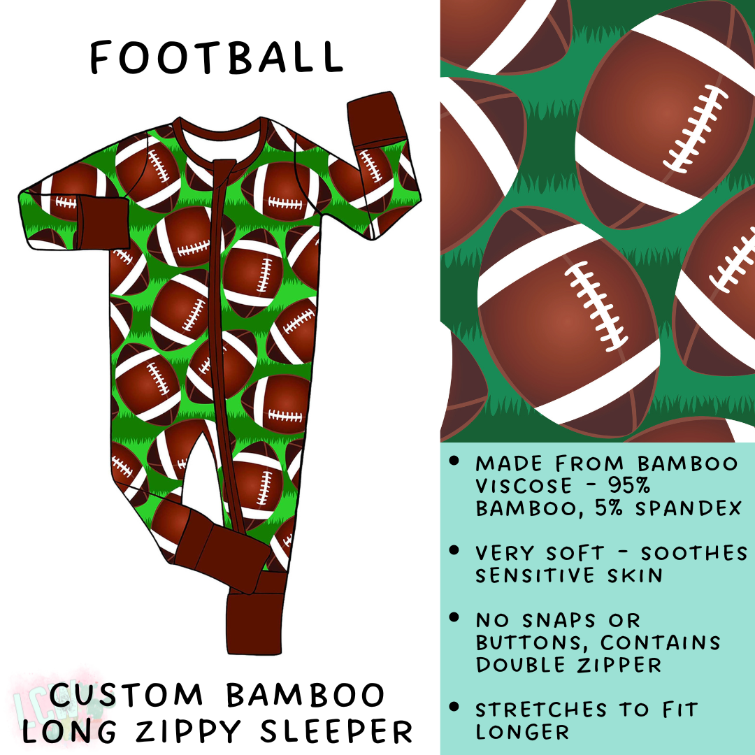 Batch #138 - Little Dreamers - Closes 6/25 - ETA mid August - Football Bamboo Long Zippy Sleeper