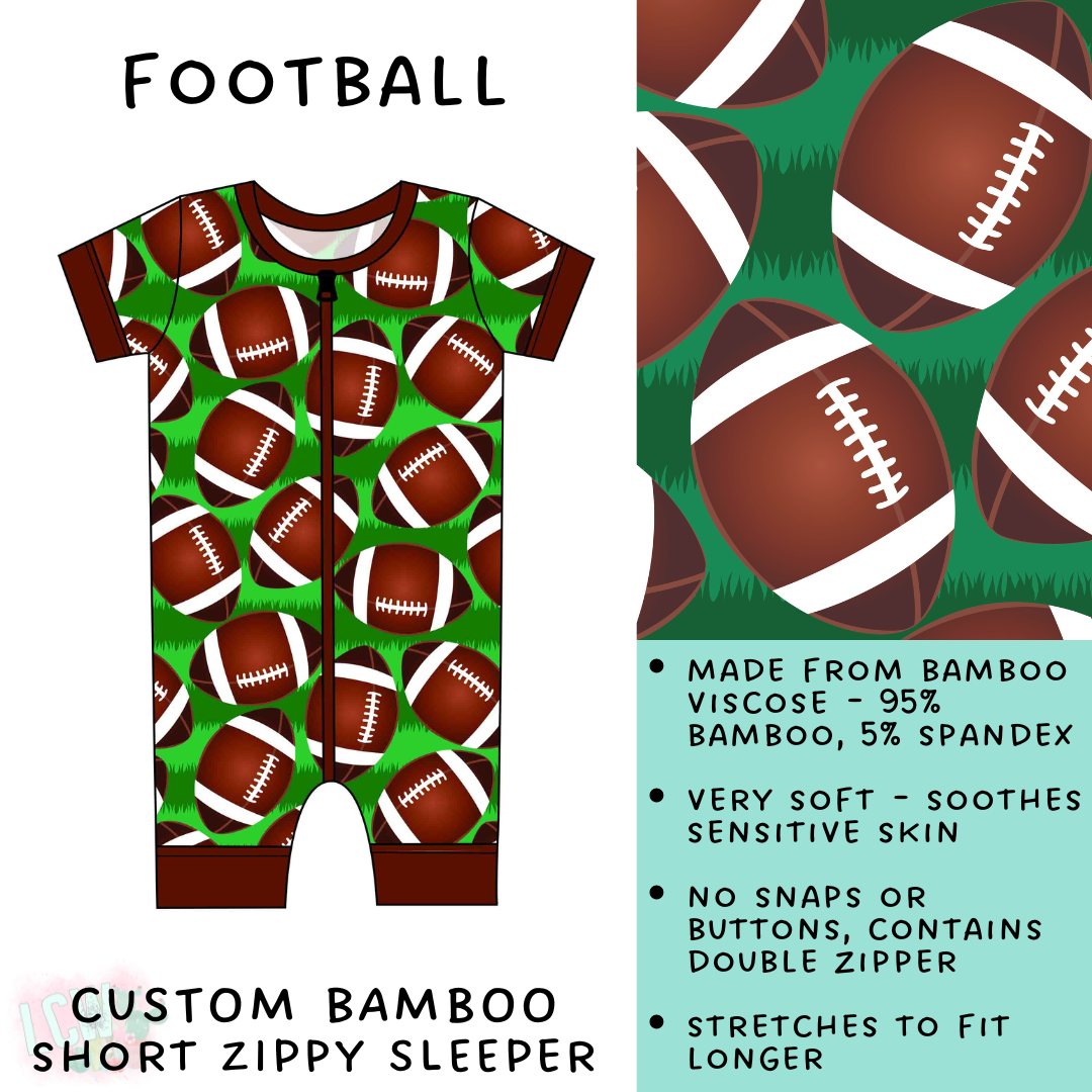 Batch #138 - Little Dreamers - Closes 6/25 - ETA mid August - Football Bamboo Short Zippy Sleeper
