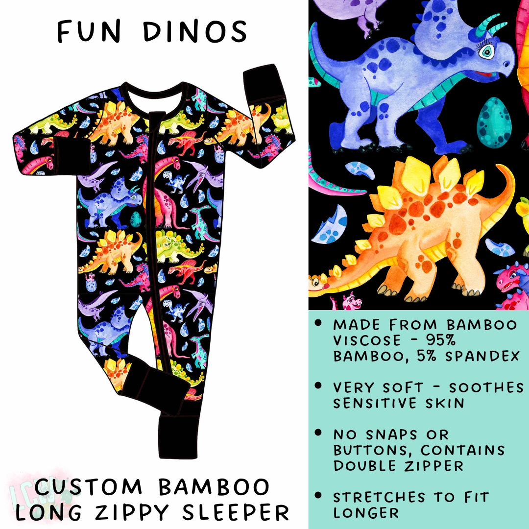 Batch #138 - Little Dreamers - Closes 6/25 - ETA mid August - Fun Dinos Bamboo Long Zippy Sleeper