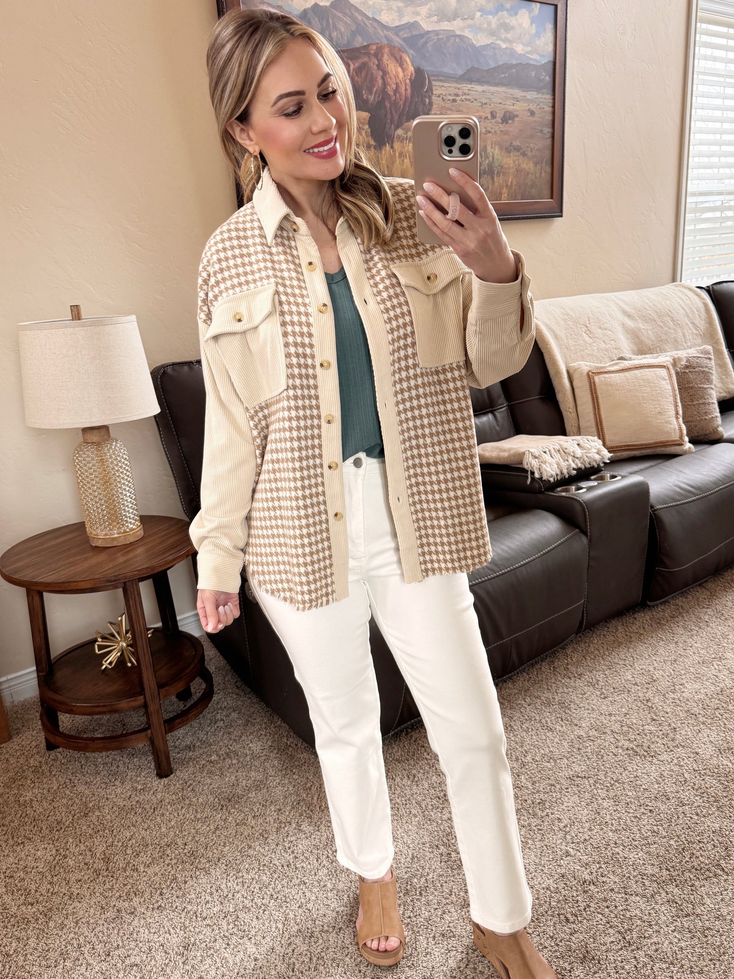 Houndstooth Cream Corduroy Shacket