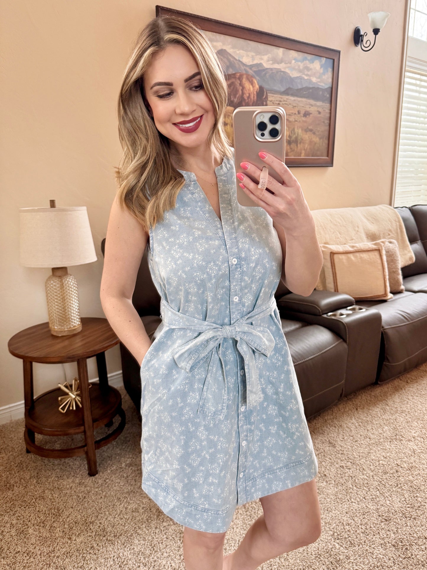 Floral Denim V-Neck Dress