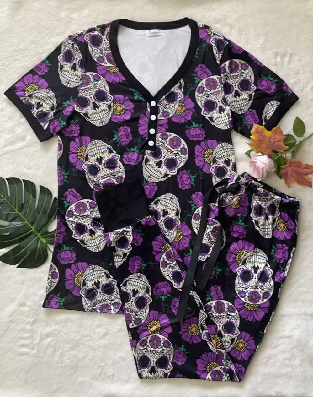 Shirley & Stone Halloween Pajamas - Purple Sugar Skull *PRE ORDER*