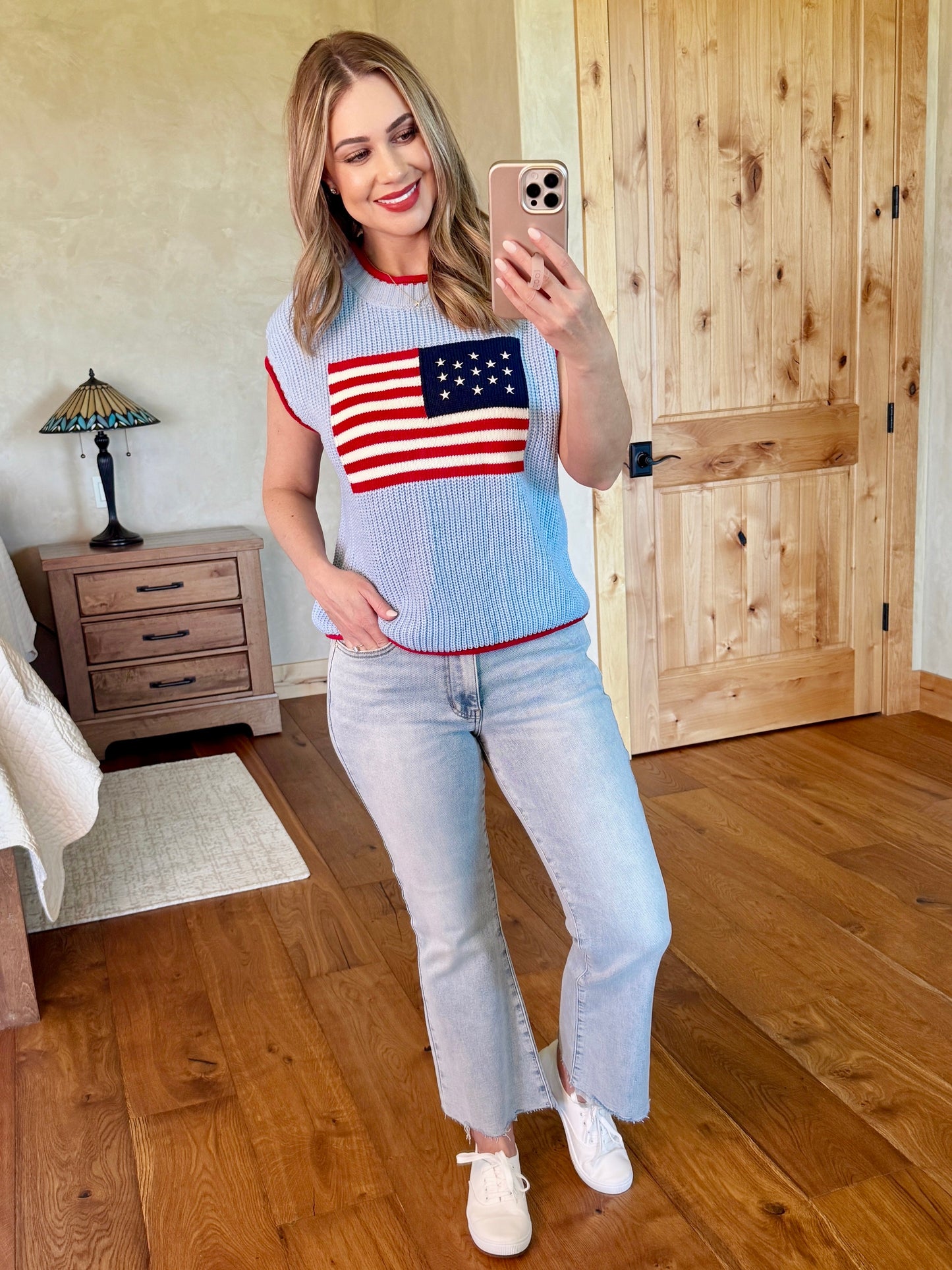 USA Flag Blue Sweater Knit Top