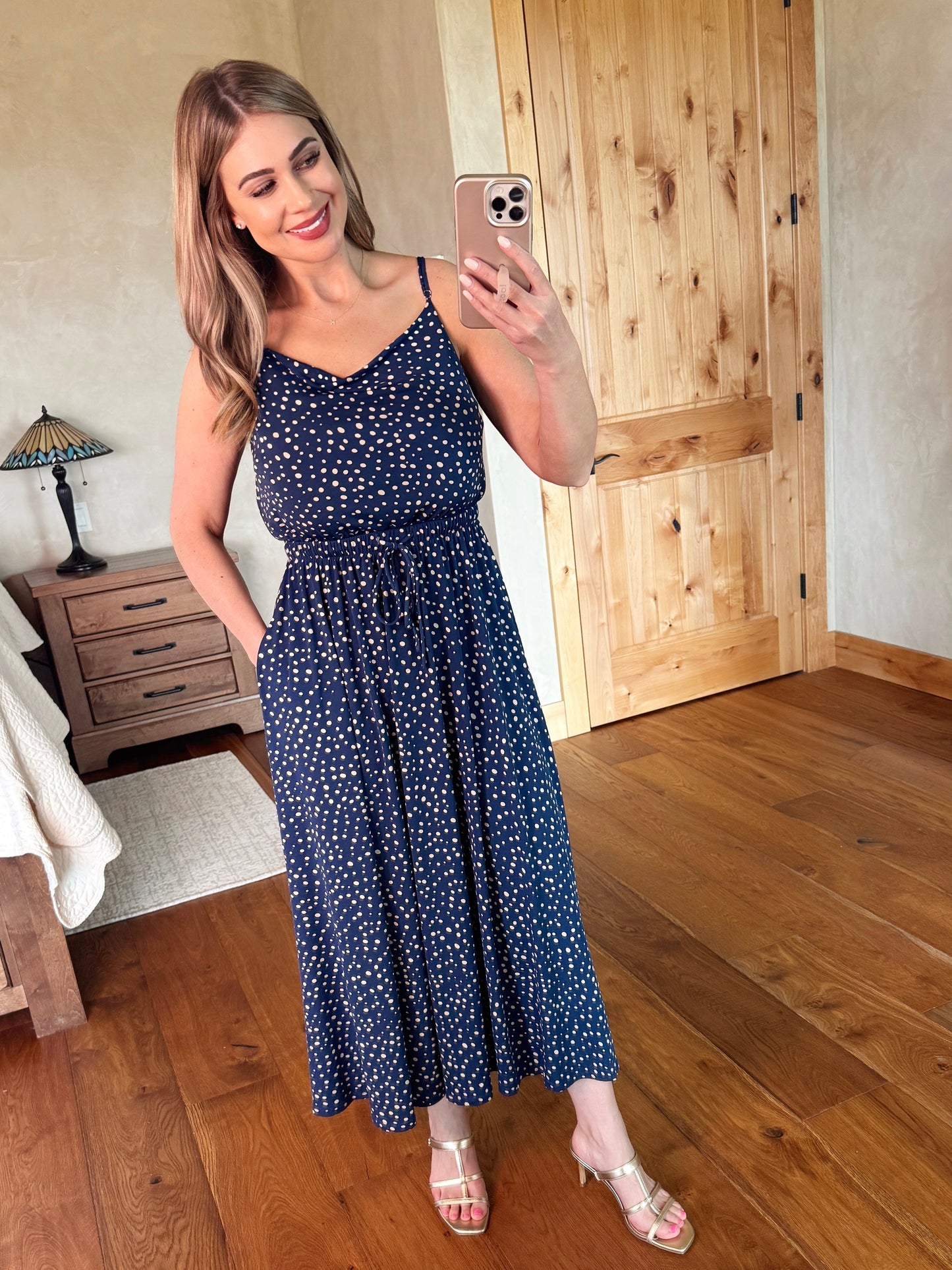 Navy & Cream Polkadot Dress