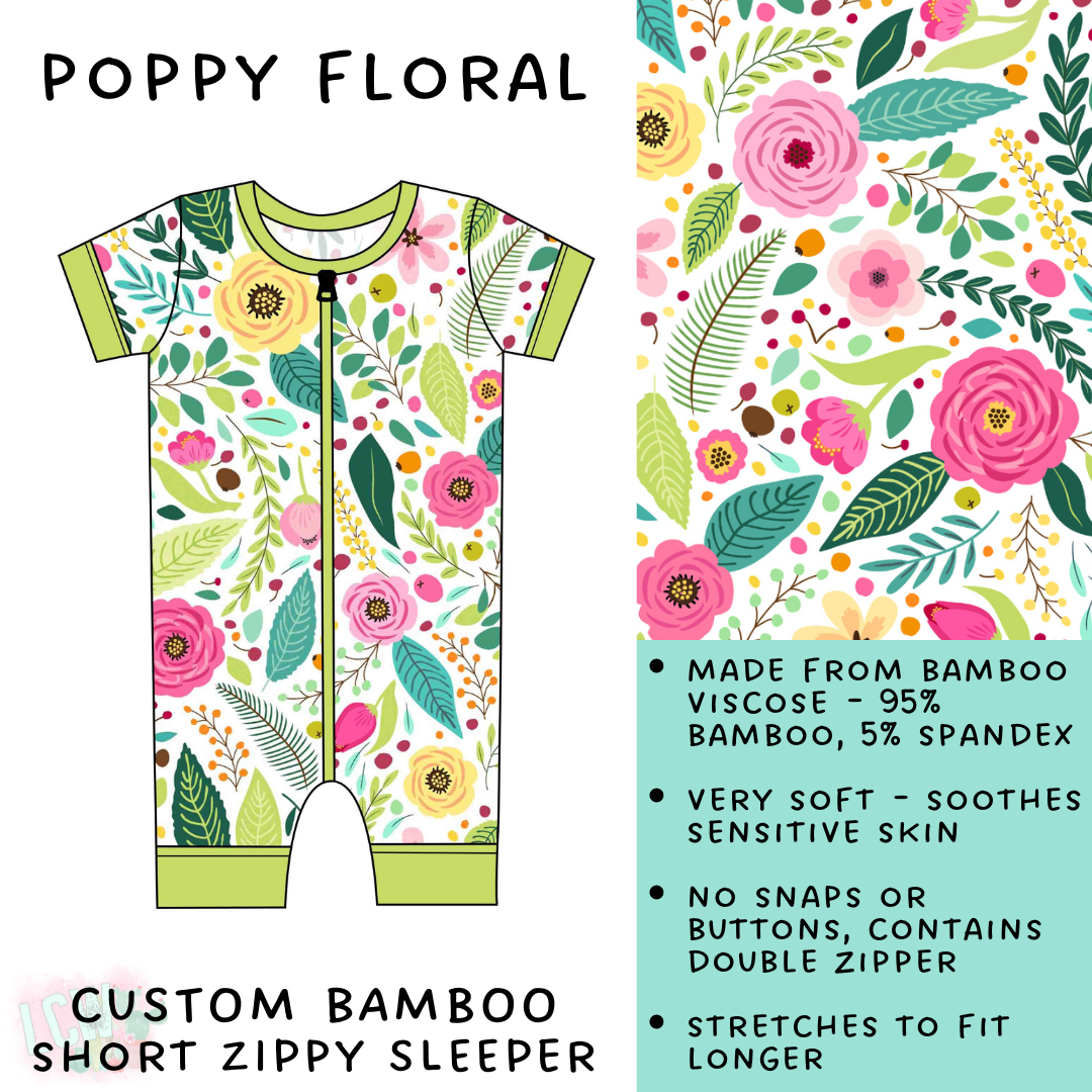 Batch #138 - Little Dreamers - Closes 6/25 - ETA mid August - Poppy Floral Short Zippy Sleeper