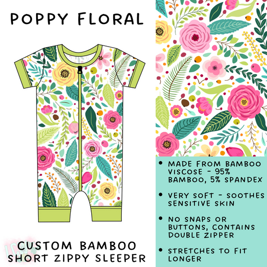 Batch #138 - Little Dreamers - Closes 6/25 - ETA mid August - Poppy Floral Short Zippy Sleeper