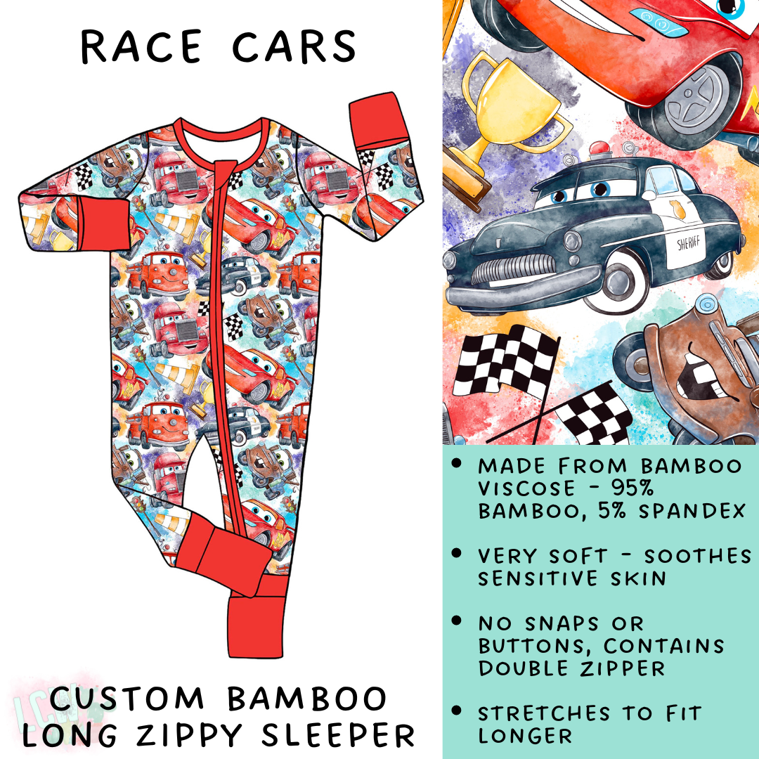 Batch #138 - Little Dreamers - Closes 6/25 - ETA mid August - Race Cars Bamboo Long Zippy Sleeper
