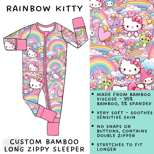 Batch #138 - Little Dreamers - Closes 6/25 - ETA mid August - Rainbow Kitty Bamboo Long Zippy Sleeper