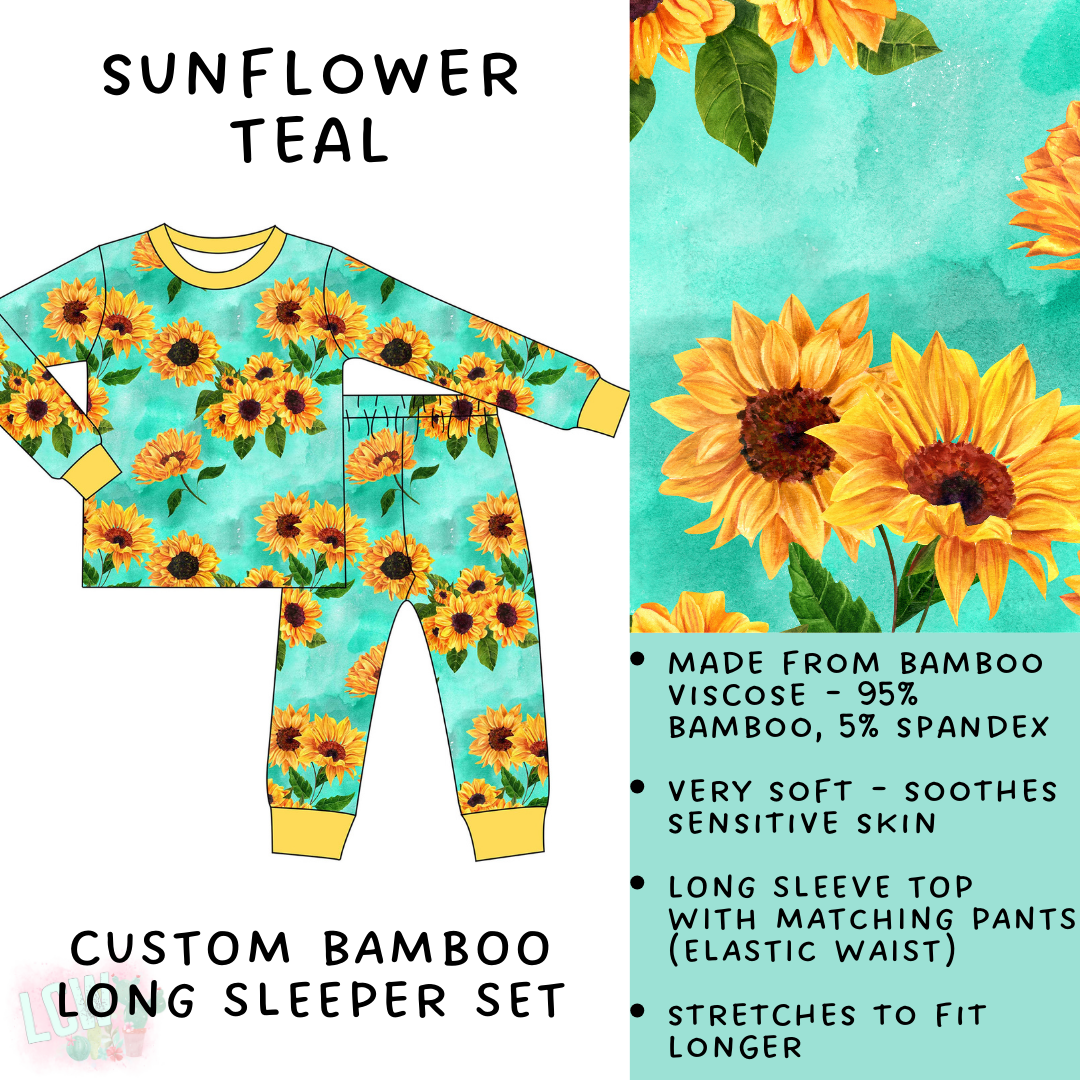 Batch #138 - Little Dreamers - Closes 6/26 - ETA mid August - Sunflower Teal Bamboo Long Sleeper Set