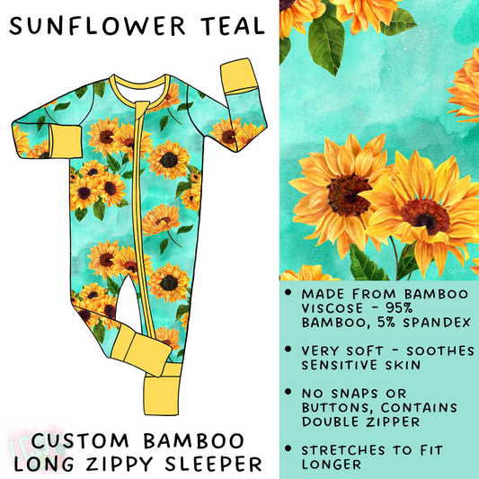 Batch #138 - Little Dreamers - Closes 6/25 - ETA mid August - Sunflower Teal Bamboo Long Zippy Sleeper