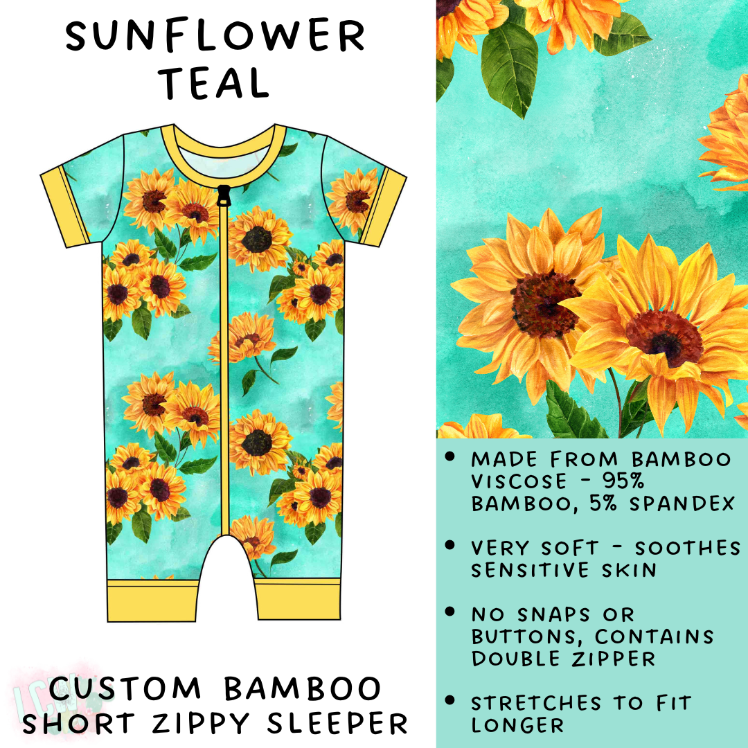 Batch #138 - Little Dreamers - Closes 6/25 - ETA mid August - Sunflower Teal Short Zippy Sleeper