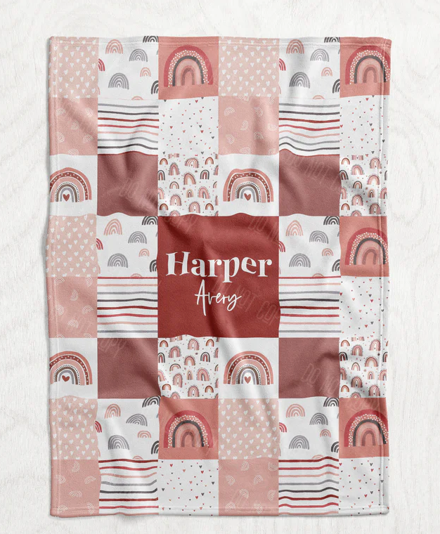 Personalized Girl's Modern Rainbow Blanket