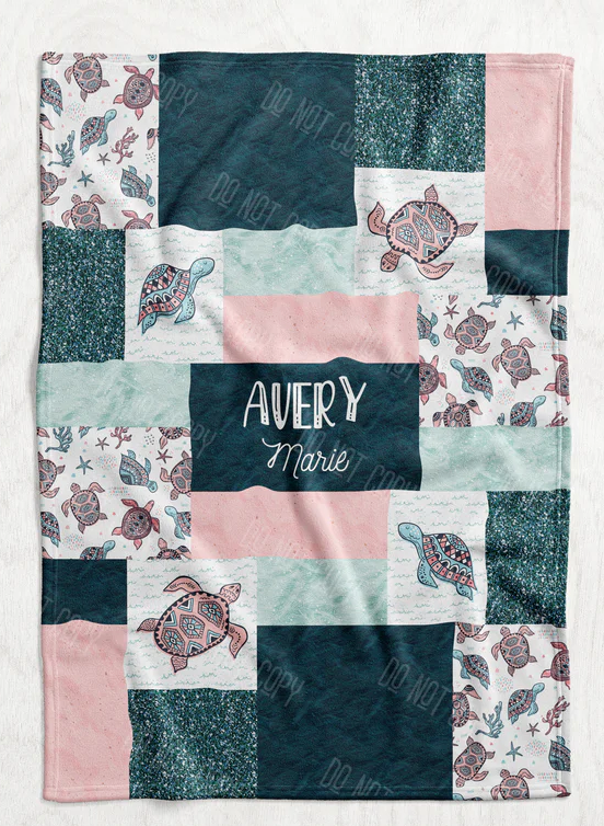Personalized Girl's Sea Turtle Blanket