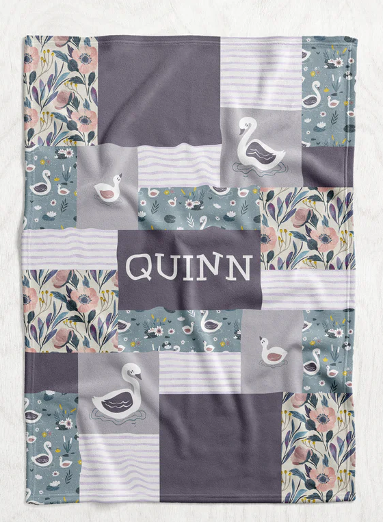 Personalized Girl's Floral Swan Blanket