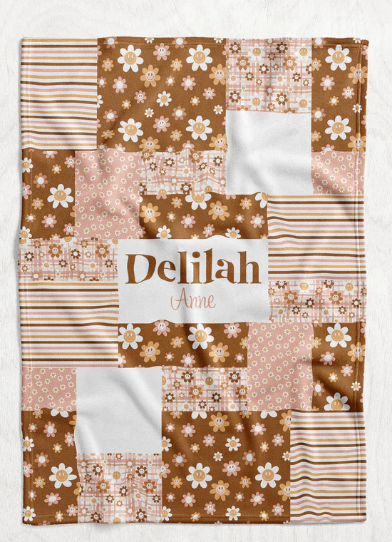 Personalized Retro Floral Blanket