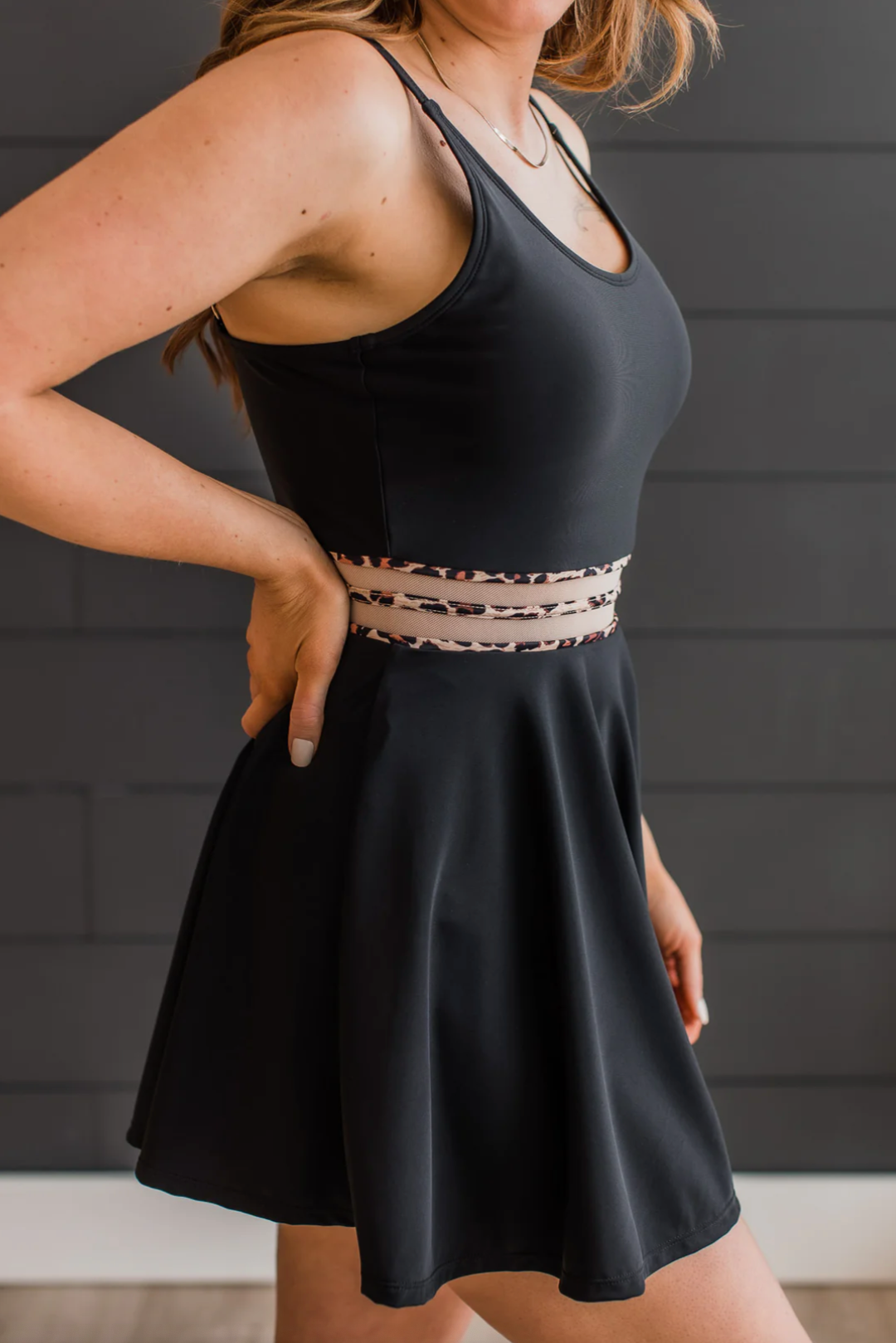 Living On Sunshine Swim Dress- Black & Leopard