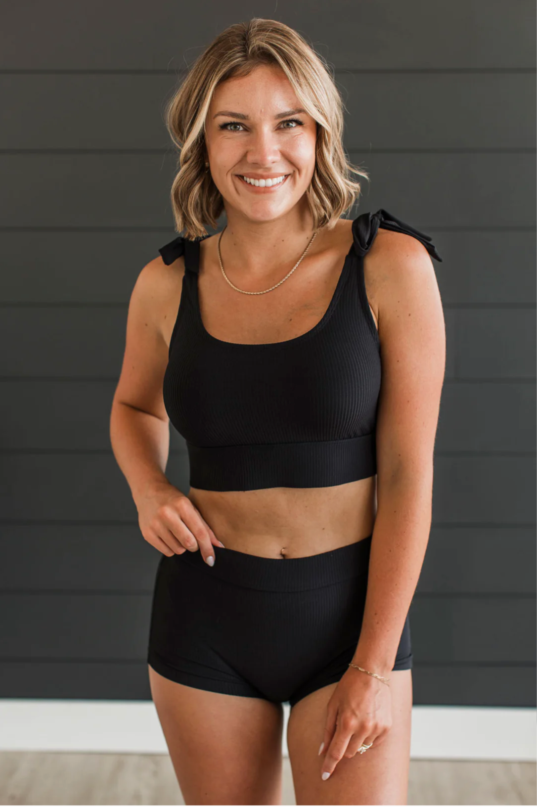 Better Than Sunshine Ribbed Swim Top- Black