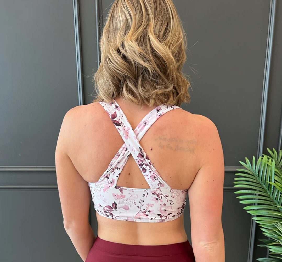 Tropical Breeze Braided Floral Swim Top- Burgundy