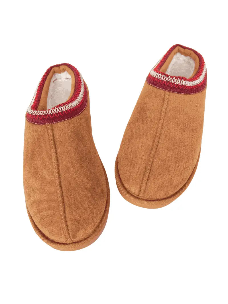 Chestnut Embroidered Women's House Slippers