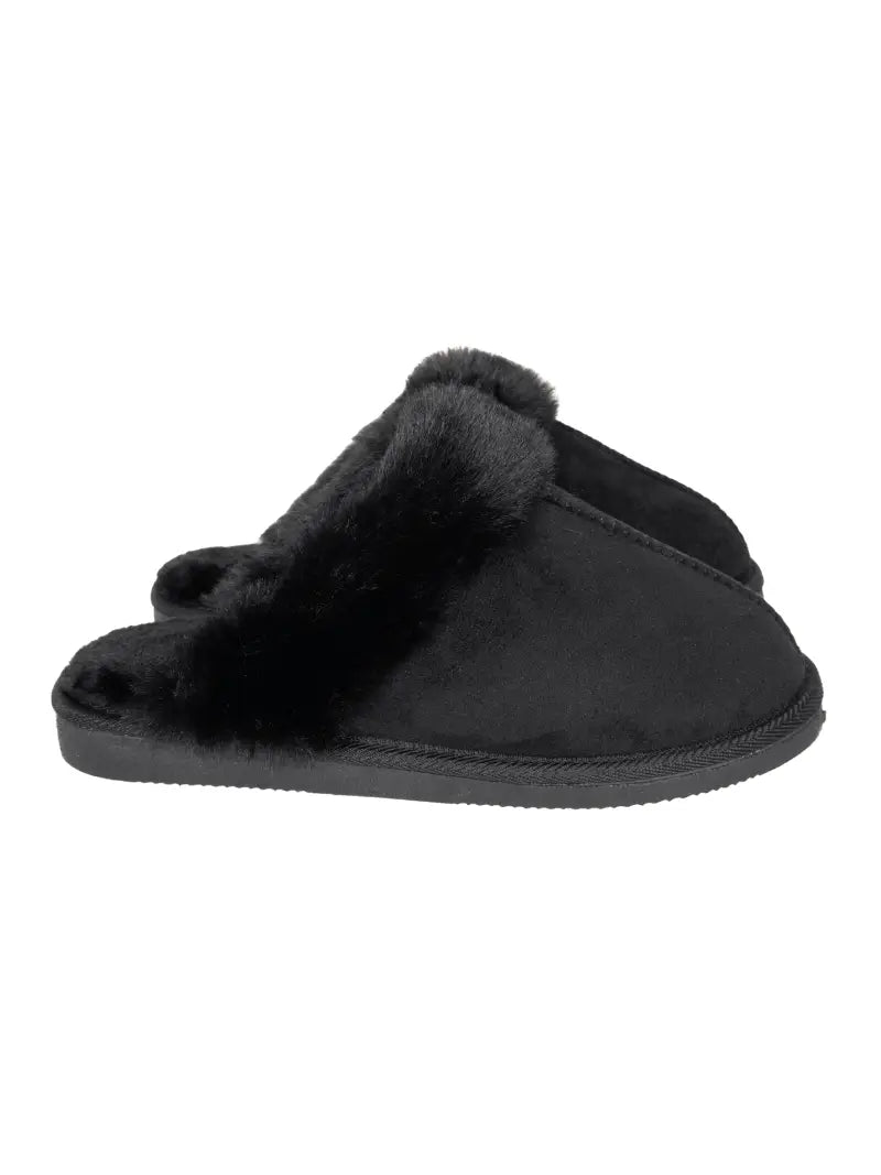 Black Faux Fur Women's Slippers