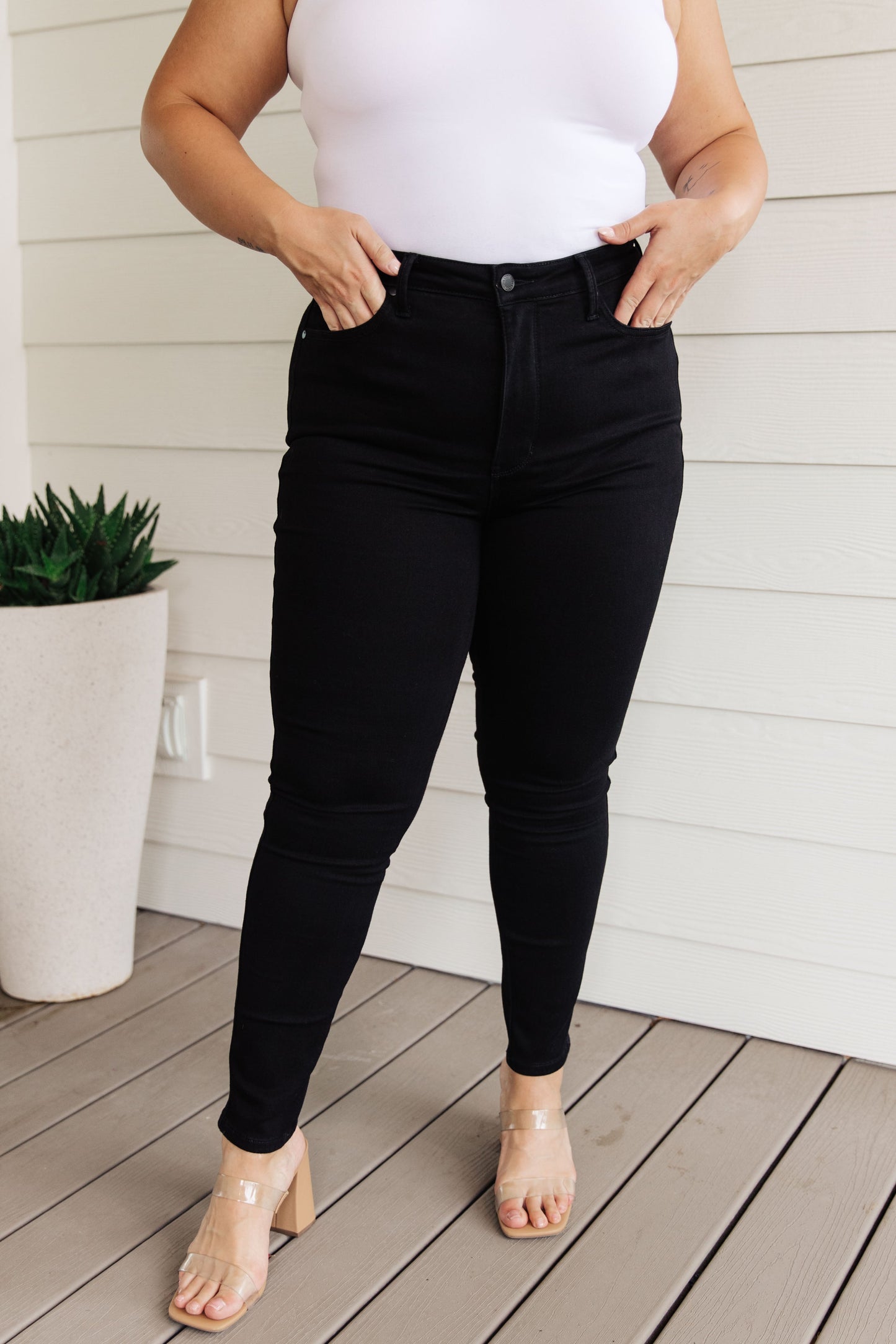 Audrey High Rise Judy Blue Tummy Control Classic Skinny Jeans in Black