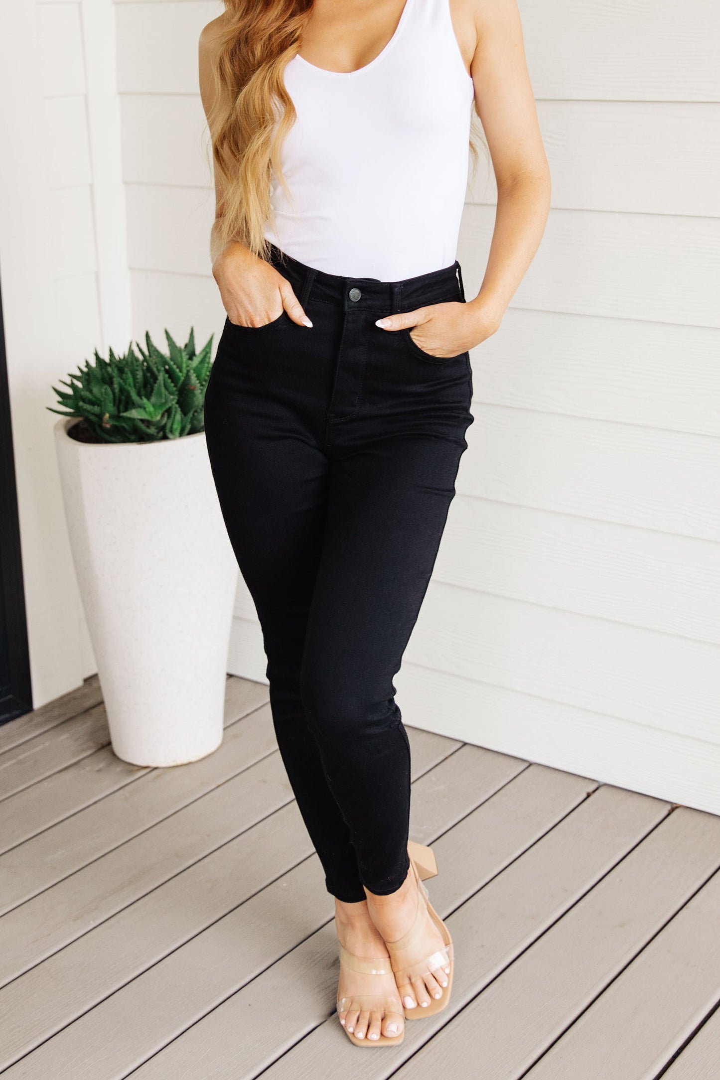 Audrey High Rise Judy Blue Tummy Control Classic Skinny Jeans in Black