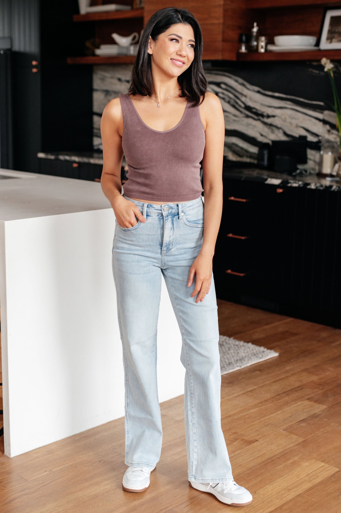 Brooke Judy Blue High Rise Tummy Control Vintage Wash Straight Jeans