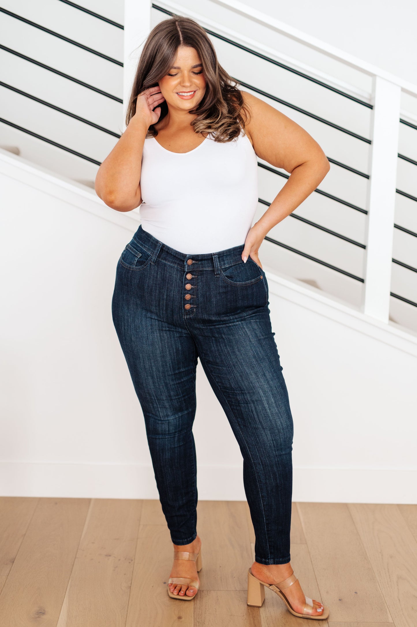 Celecia High Waist Judy Blue Hand Sanded Resin Skinny Jeans